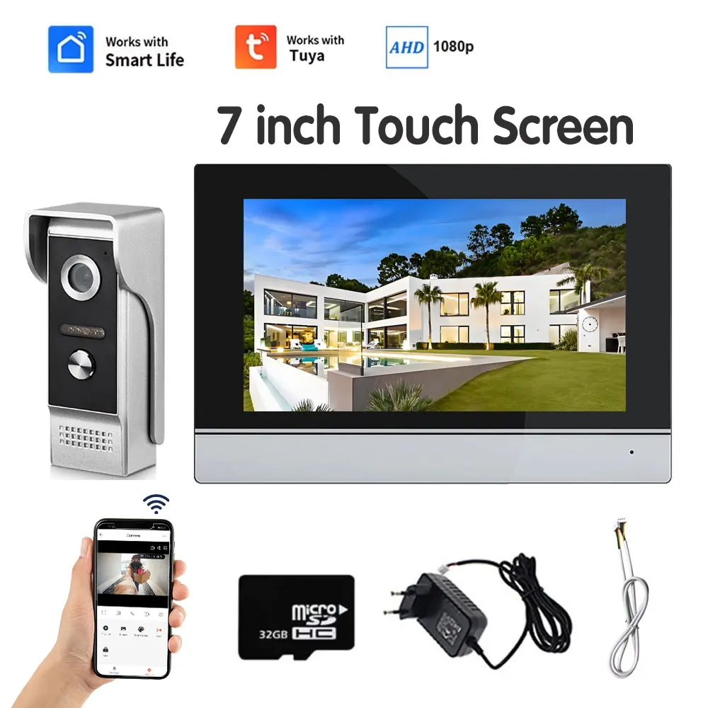 4 Wires Tuya Wifi Video Intercom System 1080P Smart Home Video Doorphone 7