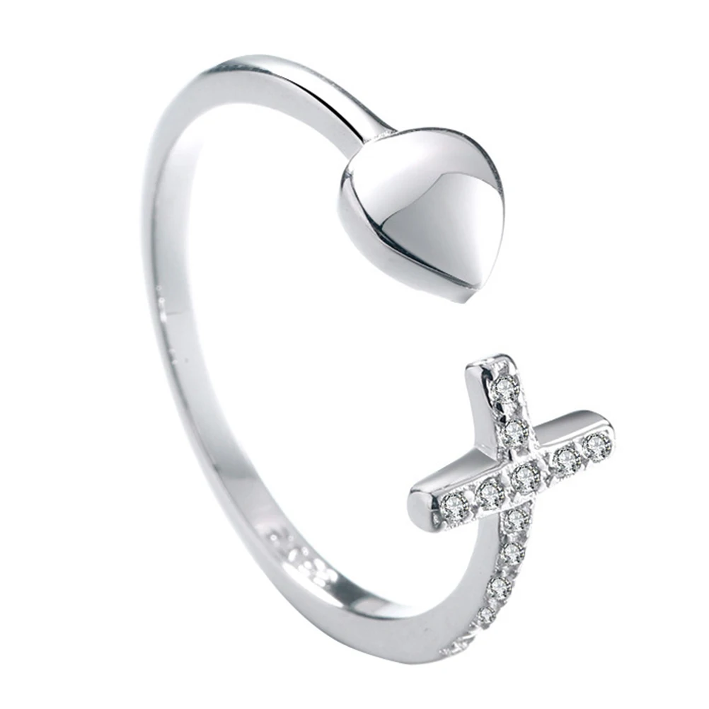 

Heart Ring Rings for Girls Finger Rhinestones Adjustable Silver Miss Open Jewelry