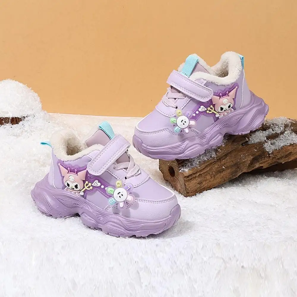 Sanrio Kuromi Girls Cotton Shoes NewStyle Velvet Sneakers Kids Water Proof Running Shoes Cartoon Fashion Children's Casual Shoes