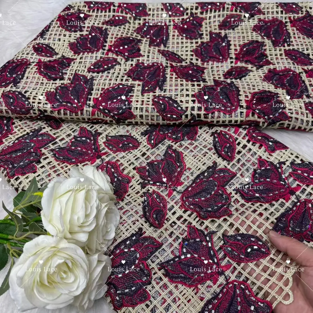 

Роскошные африканские водорастворимые кружевные ткани, нигерийские кружевные ткани из гипюра, вышитые кружевные ткани для женщин, для пошива свадебных платьев H174-1