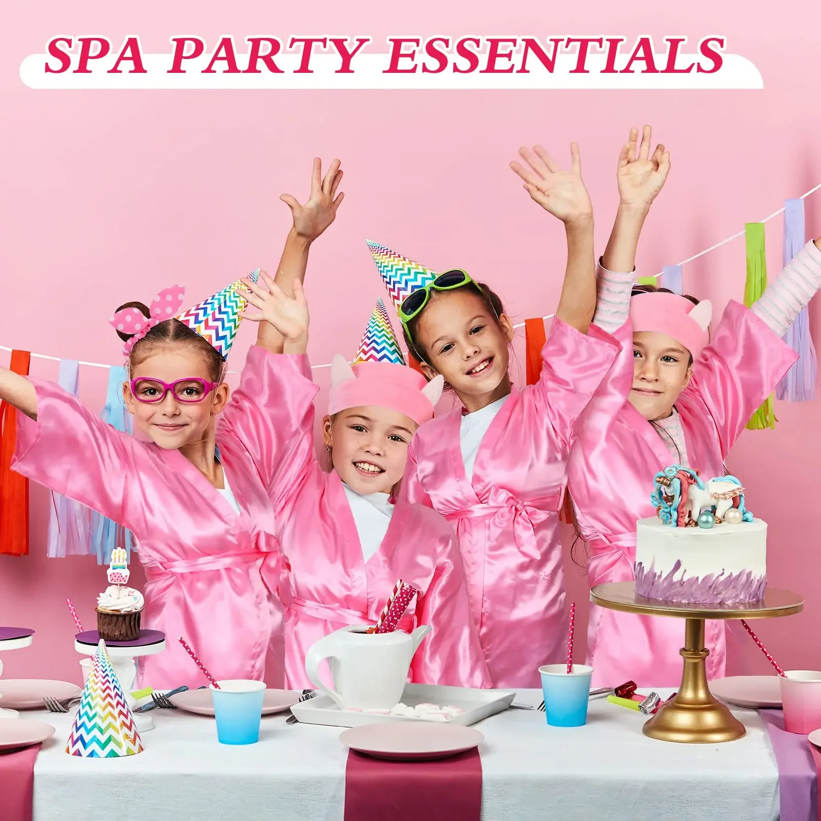 10/6Packs Girls Queen Robe Set Soft Silk Satin Kimono Bathrobes with Blindfold Headband for Spa Party Birthday Squad