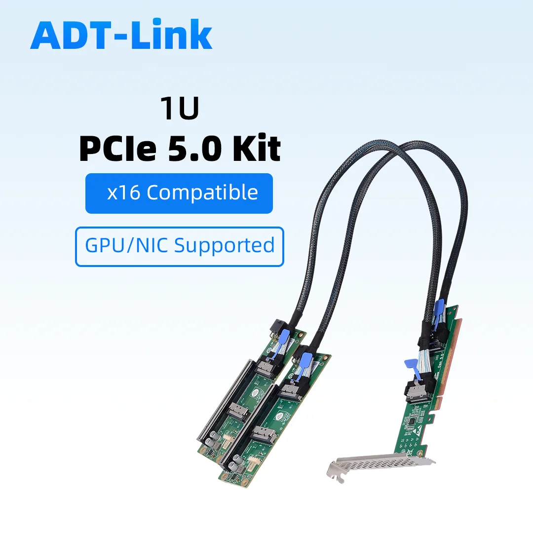 PCIe 5.0 X16 to MCIO 8i Riser Card 1U Height External GPU Expansion Backplane Kit for Server Support PCIe 4.0/3.0 Breakout Board