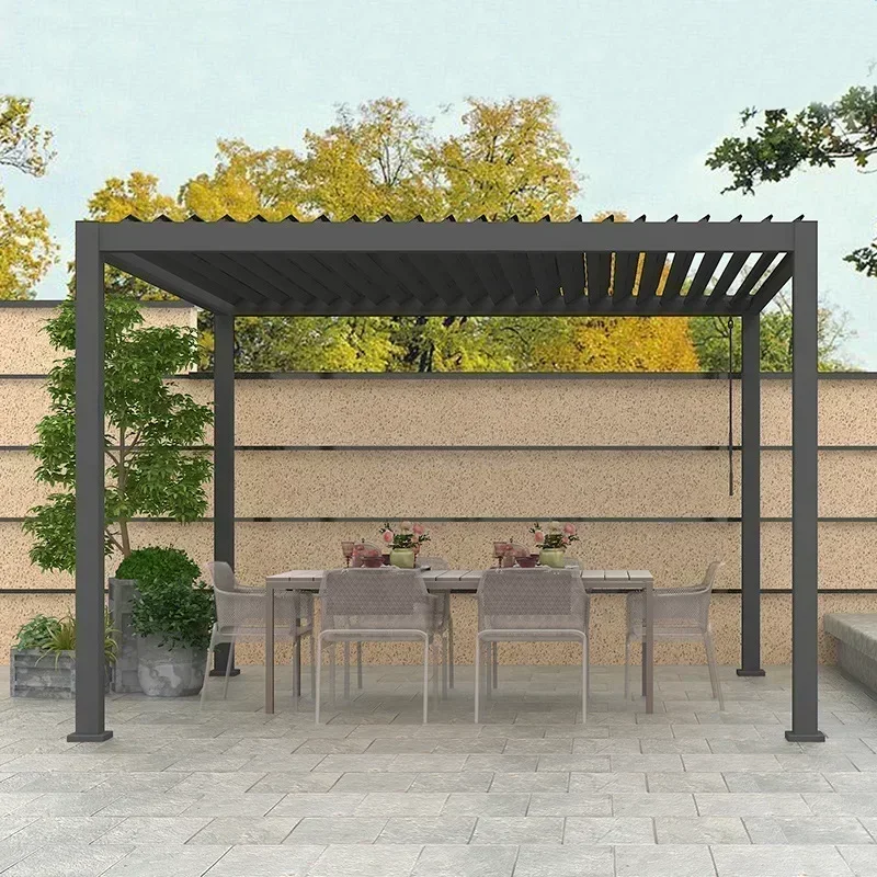 Outdoor Waterproof Pavilion Opening Roof Louver Retractable Aluminium Remote Control Arches Arbours Garden Pergola