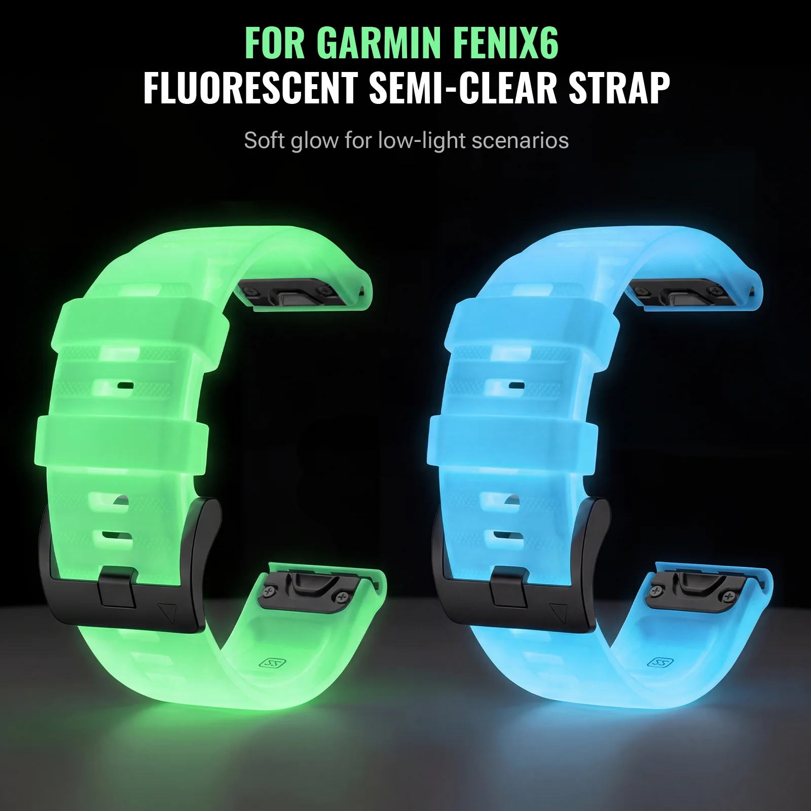 Fluorescent Silicone Strap QuickFit 22mm 26mm For Garmin Fenix 6 6X 7 7X 5 5X Plus Epix Pro Enduro 3 Forerunner 970 965 Fenix8