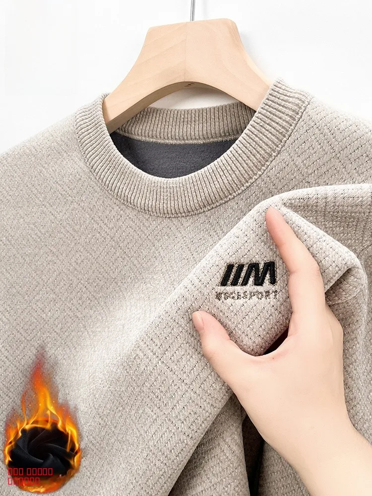 

Thiened Fce Winter Knitted Sweater for Men Mid-aged Warm Top Casual Sle Regular Fit Long Sve round Ne Sweatirt