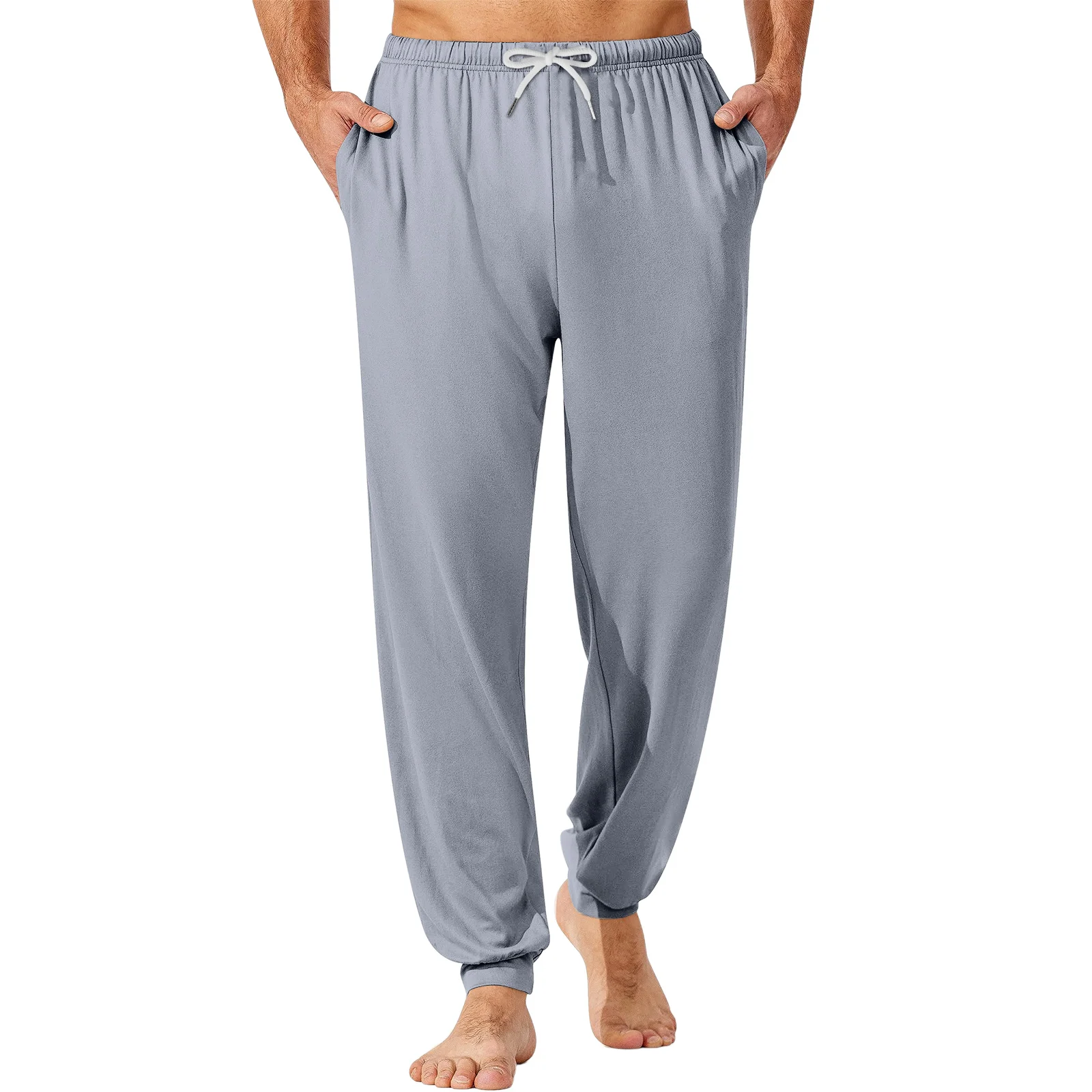 

New Fashion Men's Drawstring Pocket Cuffed Casual Pants Spring and Autumn Comfortable Home Sleep Pants Daily Casual Streetwear