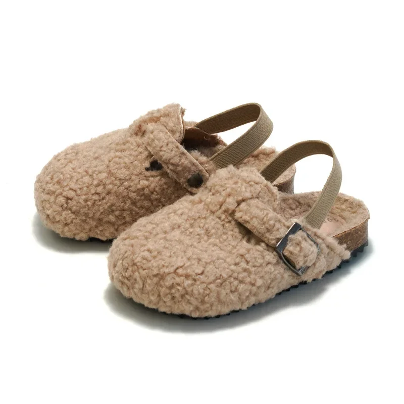 Zoccoli elastici in pile per bambini pantofola in peluche per neonati e bambine, scarpe invernali calde con suola morbida, calzature antiscivolo