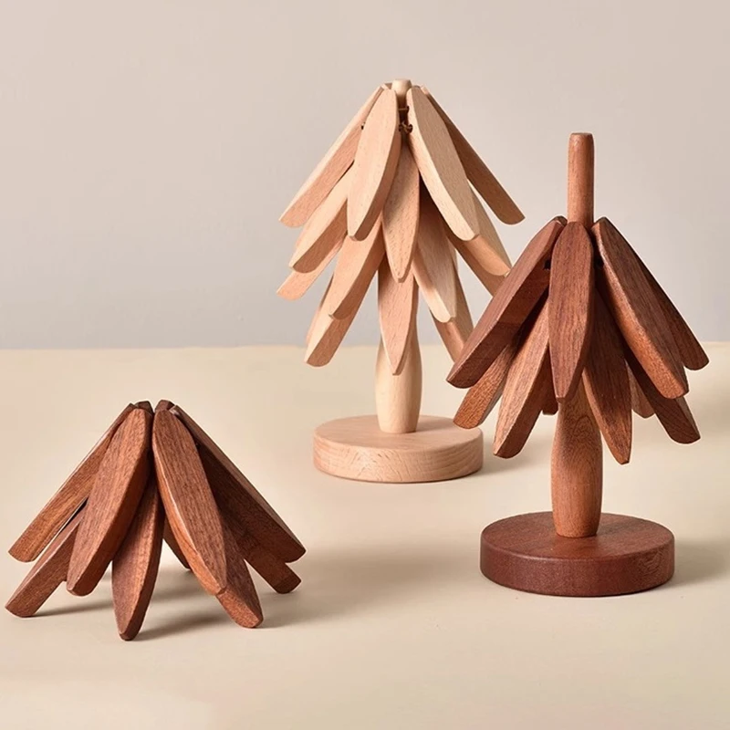 뜨거운 접시용 나무 삼발이, 단열 패드, 나무 모양 삼발이 세트 코스터, 티팟 핫 팟, 할로윈 크리스마스, 1 개 1 세트