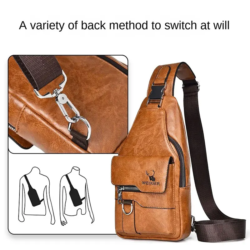 Fashion Men's Chest Bag 2025 New Travel Shoulder Bag for Men and Women Vintage Luxury Crossbody Bags Man PU Leather Chest Pack