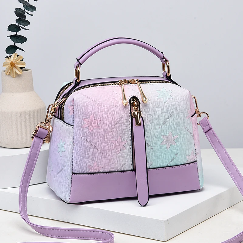 Ombre Square Handbag, Fashion Crossbody Bag With Multi Zipper, Women's Small PU Leather Purse