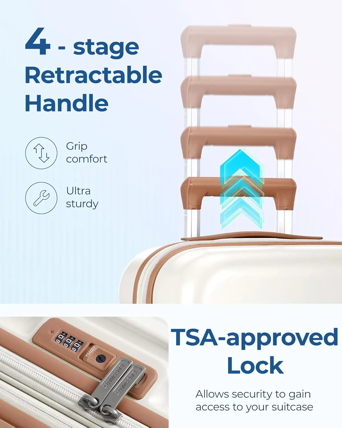 Expandable Hardside Spinner Luggage, TSA Lock, Airline Approved Lightweight Carry-On Suitcase 20 Inch Beige