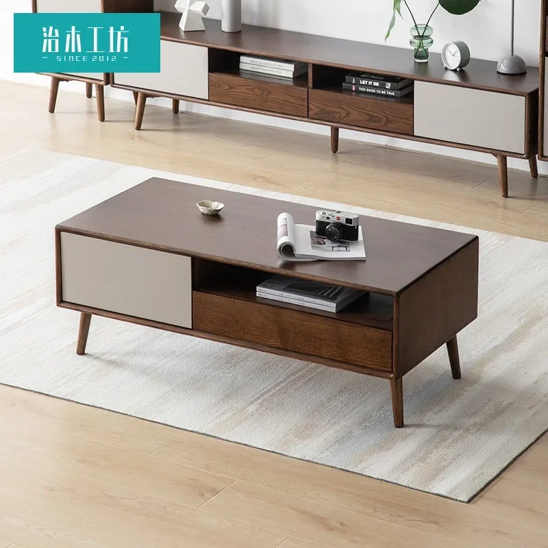 Wooden Workshop Ash Wood Coffee Table Household Simple Modern All Solid Wood Tea Table Living Room Tea Table