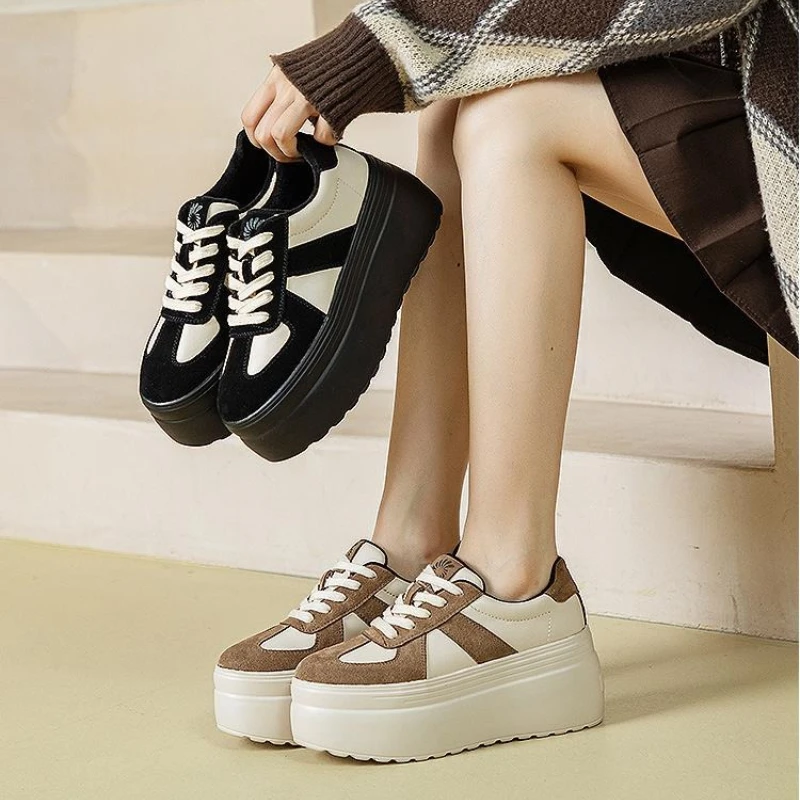 8 سنتيمتر ستوكات جلد النساء موضة الارتفاع زيادة أحذية رياضية منصة إسفين الخريف الربيع الكعوب المخفية الجوارب أحذية فلكنيز #6