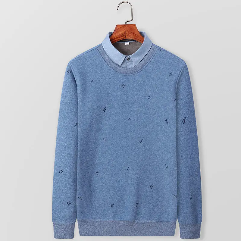 Suéter de cuello de camisa de felpa gruesa para hombre, suéter de punto falso, Delgado, cálido, nuevo
