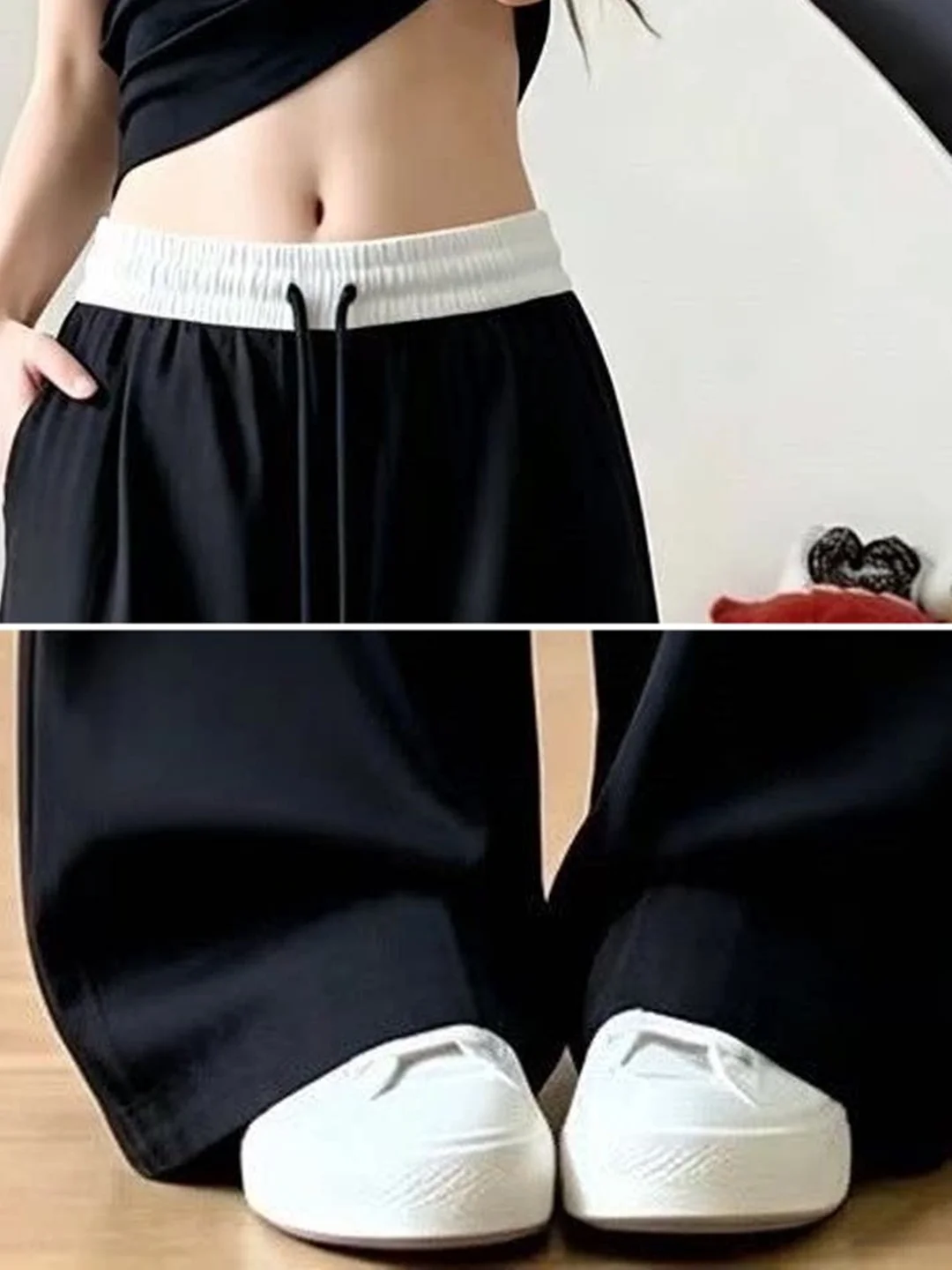 High Waist Straight Leg Sporty Wide Leg Pants Casual Loose American Style Autumn Winter New Men Women Trousers Color Block