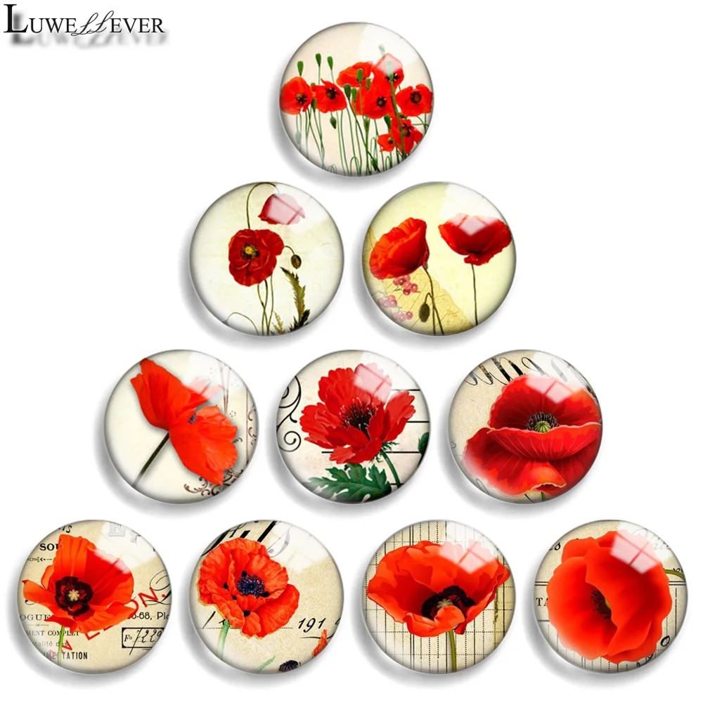 12mm 10mm 20mm 25mm 30mm 40mm 888 Red Flower Mix Round Glass Cabochon Jewelry Finding 18mm Snap Button Charm Bracelet