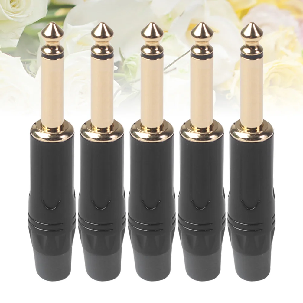 

5Pcs 6.35mm Guitar Connector Ideal for Electric Guitar Sound Card Microphone Black High Quality Signal Transmission Accessory