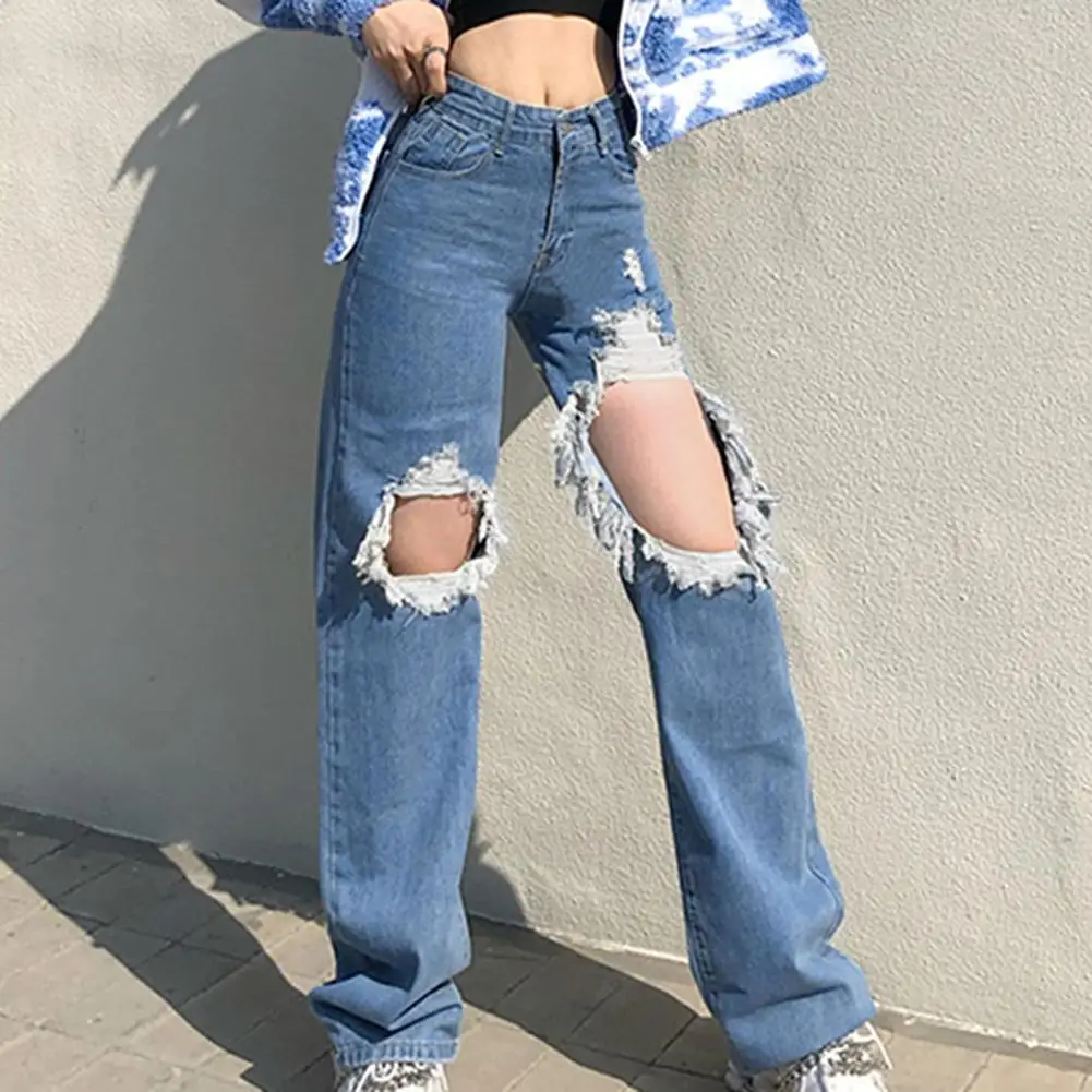 Fashion Straight Tassel Jeans Women Mid Waist Button Pocket Denim Pants Female Commuter Casual Loose Wide Leg Trousers 2023 New