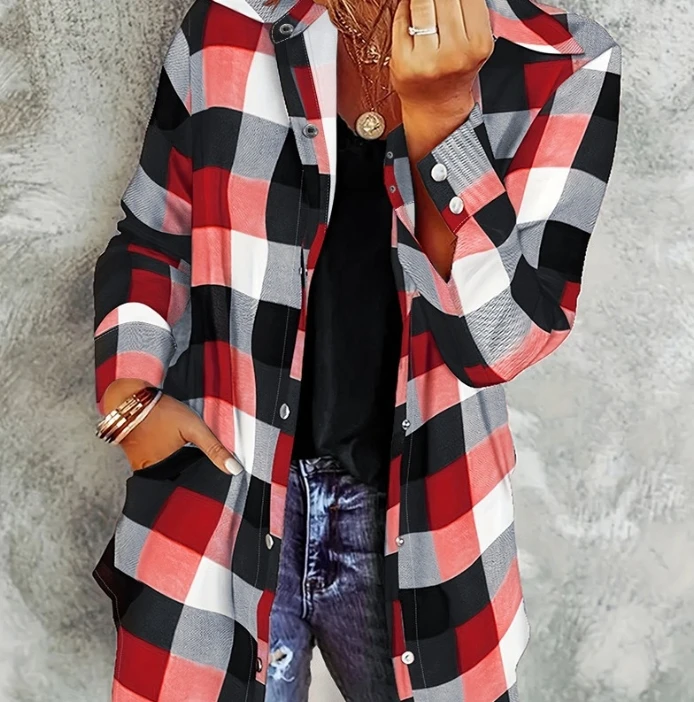 Women's Shirt Large Plaid Long Sleeved Blouses2024 Early Spring Latest Temperation Commuting Flip Collar Retro Art Cardigan Top