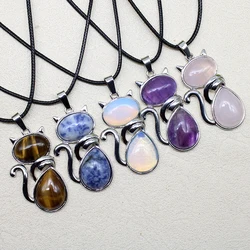 1 Pc Fashion Natural Gemstone Quartz Crystal Amethyst Stone Cute Cat Pendant Necklace Suitable for Making Girls Holiday Gifts