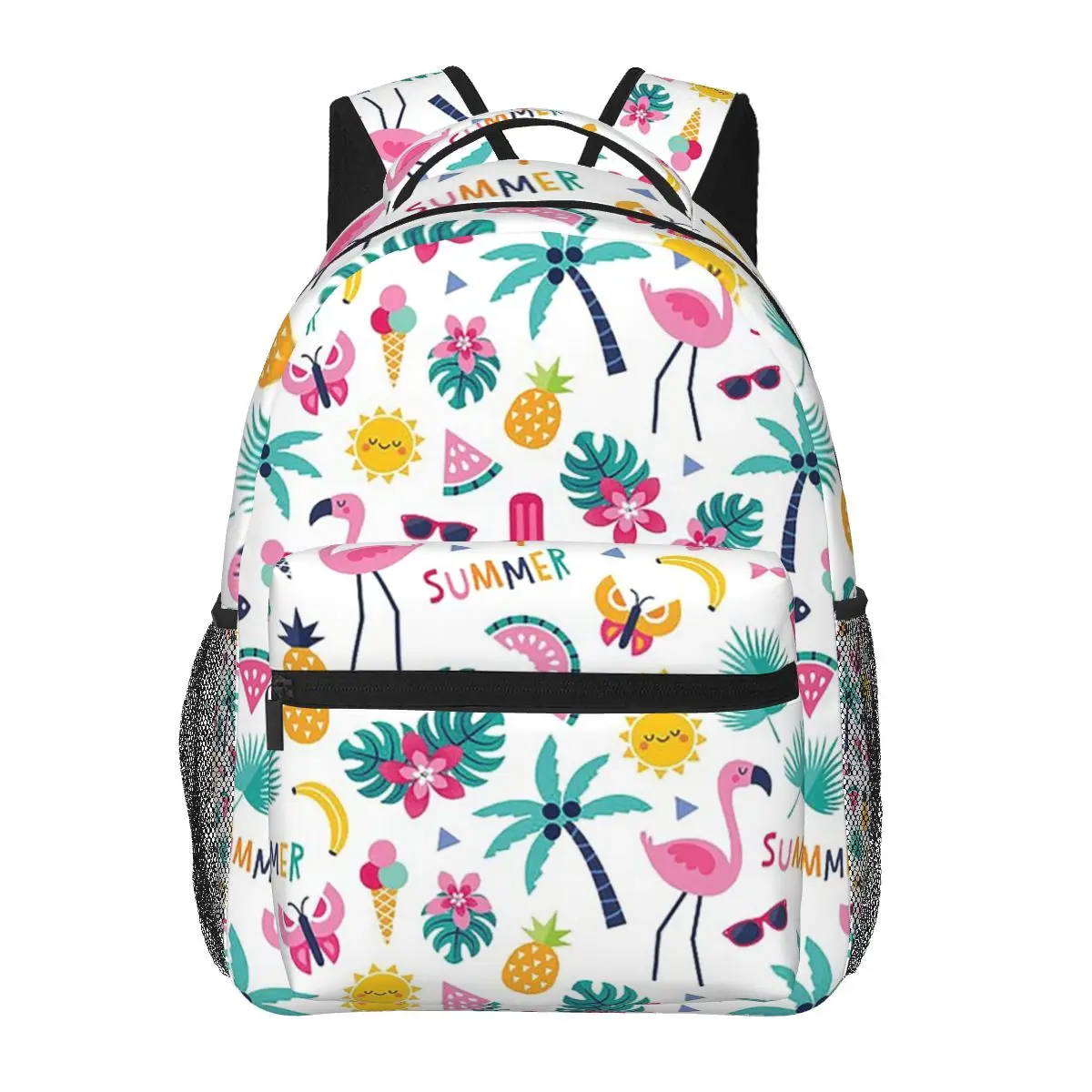 

Pink Flamingo And Tropical Palm Student Backpack School Bag Hiking Travel Daypack for Boys Girls Fashion Bookbag Shoulder Bags