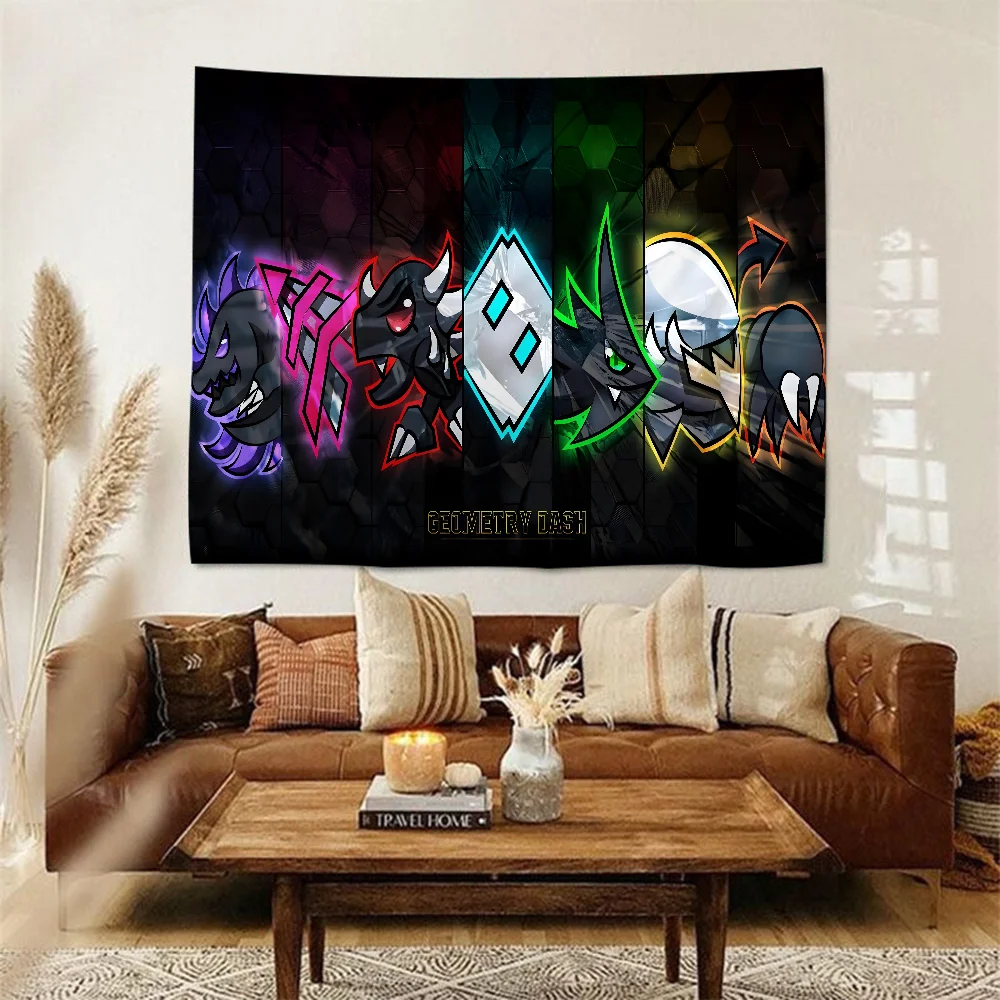 Video Game Geometry Dash Tapestry Art Printing Art Science Fiction Room Home Decor Wall Art Decor