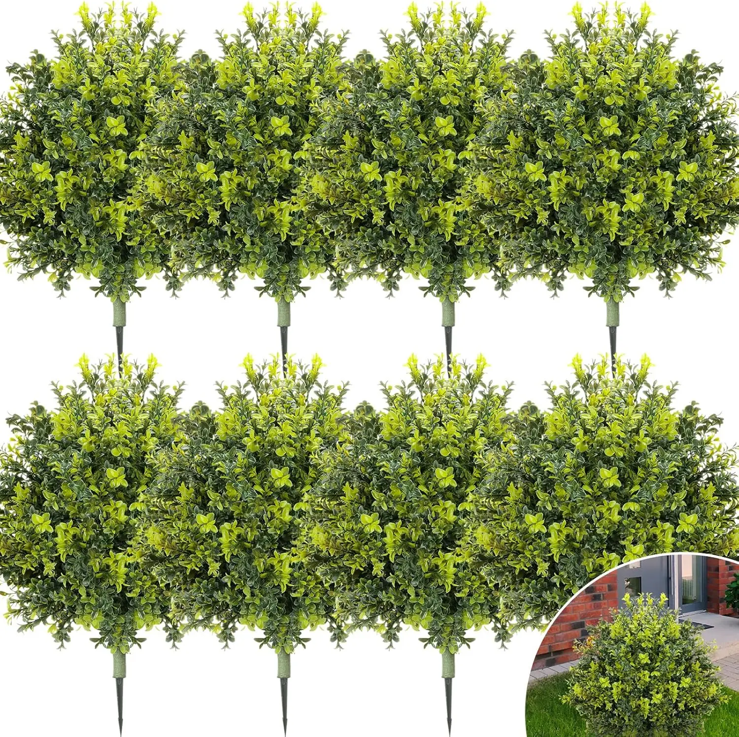 

8 Pack Artificial Boxwood Topiary Ball 24'' Faux Boxwood Tree with Ground Spike UV Resistant Evergreen Bush Fake