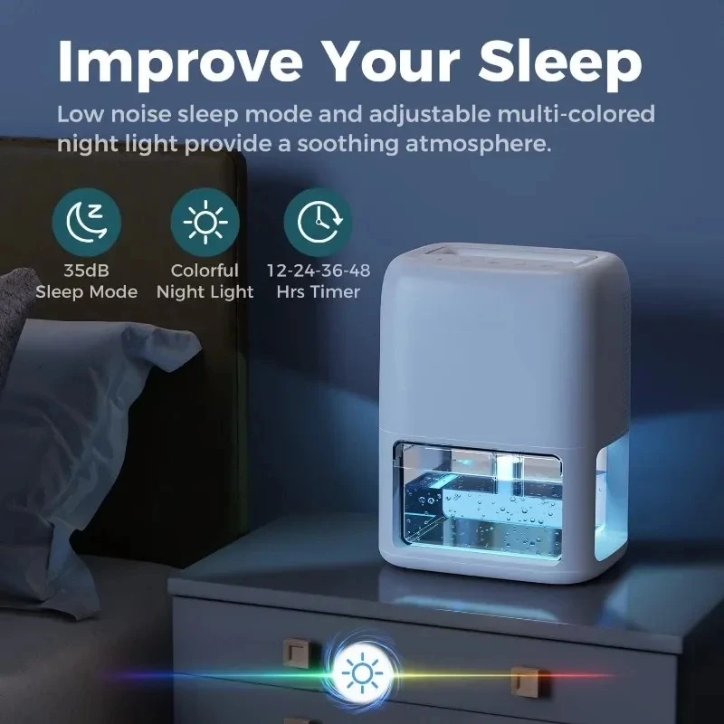 Home Dehumidifier Dual Semiconductor Silent with Timer Sleep Mode Automatic Shutoff Portable