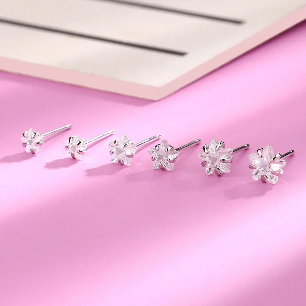 Real 925 Sterling Silver Geometric Zircon Star Stud Earrings for Women Fine Jewelry Light Luxury Allergy Minimalist Accessories