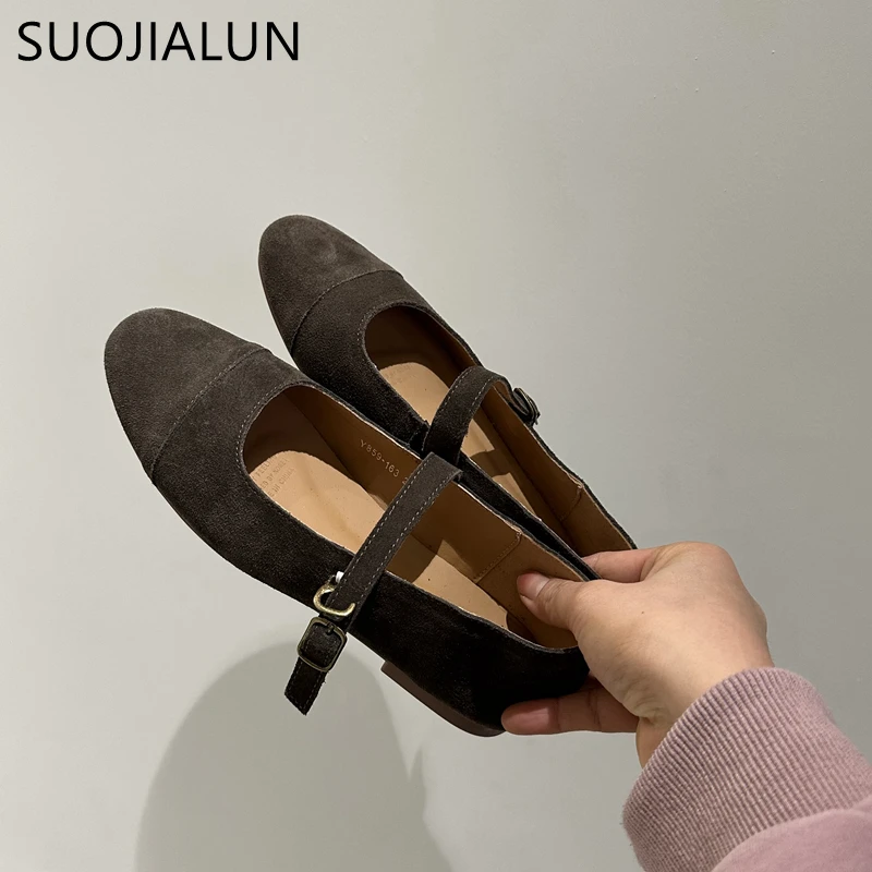 SUOJIALUN 2024 Spring New Women Flat Shoes Fashion Round Toe Ladies Dress Shallow Mary Jane Shoes Soft Flat Heel Ballerinas Shoe