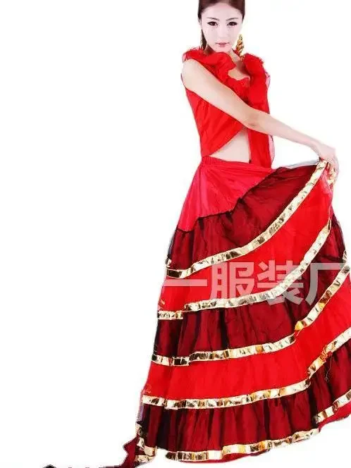 Vrouwen Ballroom Spaanse Flamenco Dans Rok Rode Danser Kostuum Buikdansen Rokken 360/540/720 Graden