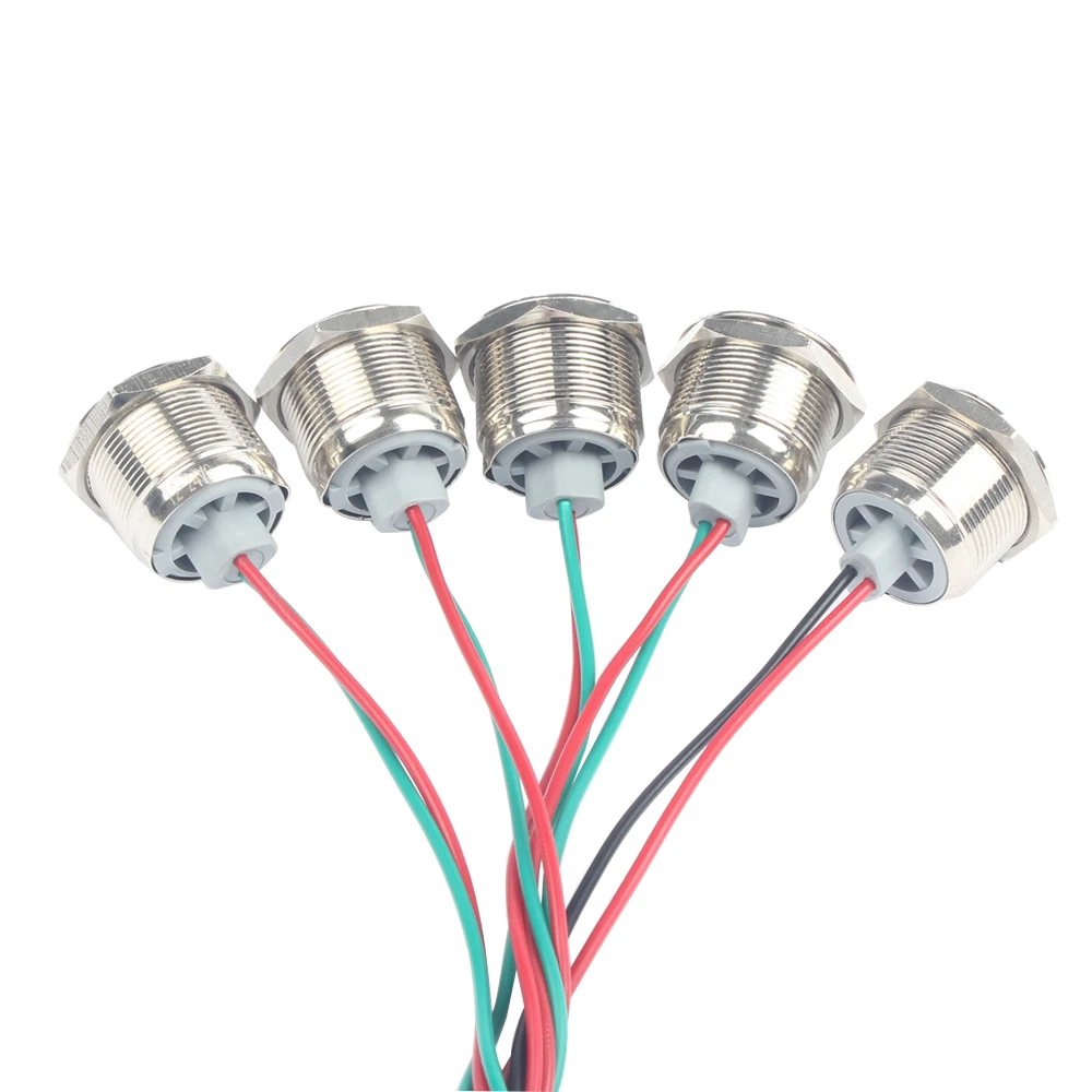 22mm LED 3-6V 12-24V 110-220V Waterproof Metal Flat Round Indicat Signal lamp light with wire red yellow blue green