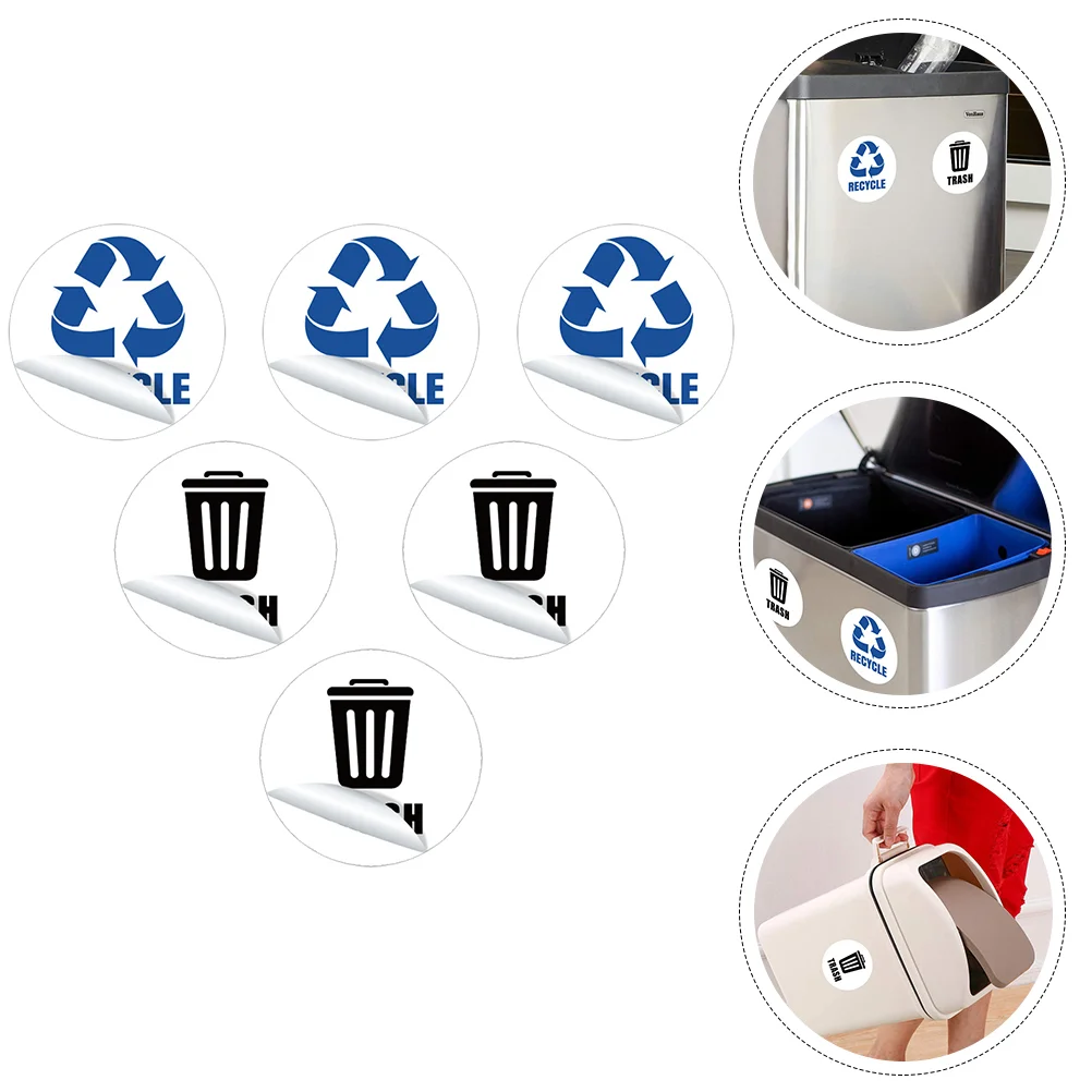 6-teilige Müll-Mülleimer-Aufkleber, Nagel, Outdoor, Recycling, Vinyl, weiß, PVC, Abfallbehälter