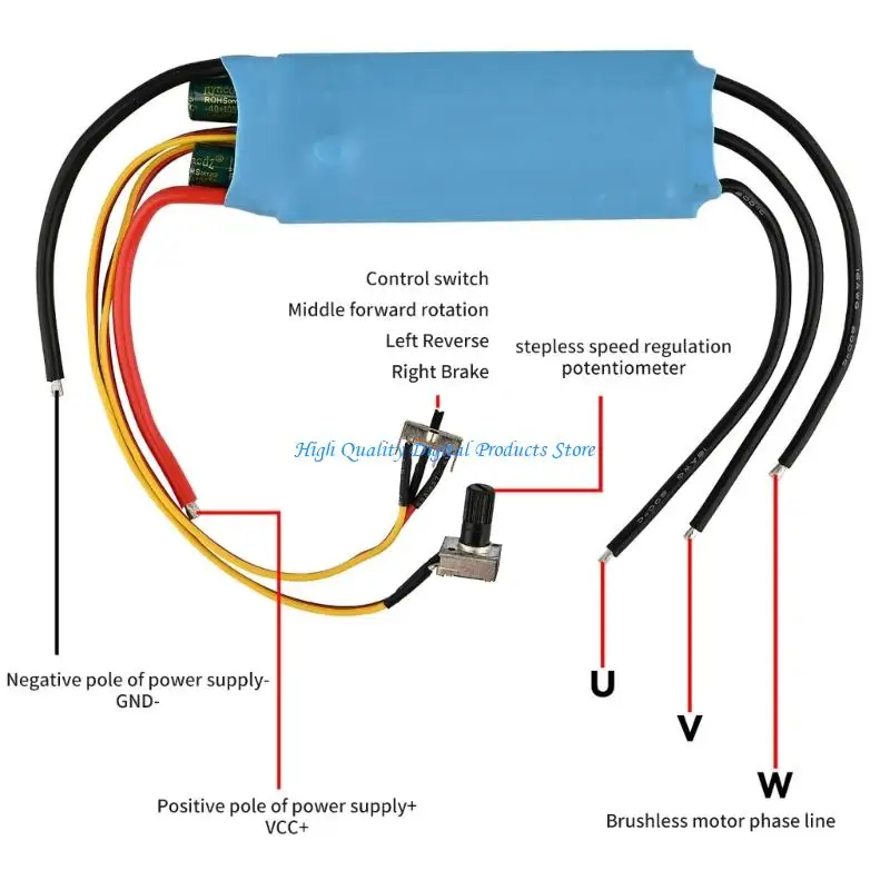 U2JE 50A DC5V 30V Brushless Motor Controller No Hall Sensors Support 1000W Power
