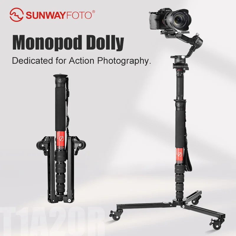 Image of SUNWAYFOTO T1A20R Einbeinstativ-Dolly, robuster Rollständer, 110 Pfund (50 kg) Kapazität, Fotografie-Gummiräder, Ständer mit Rollen