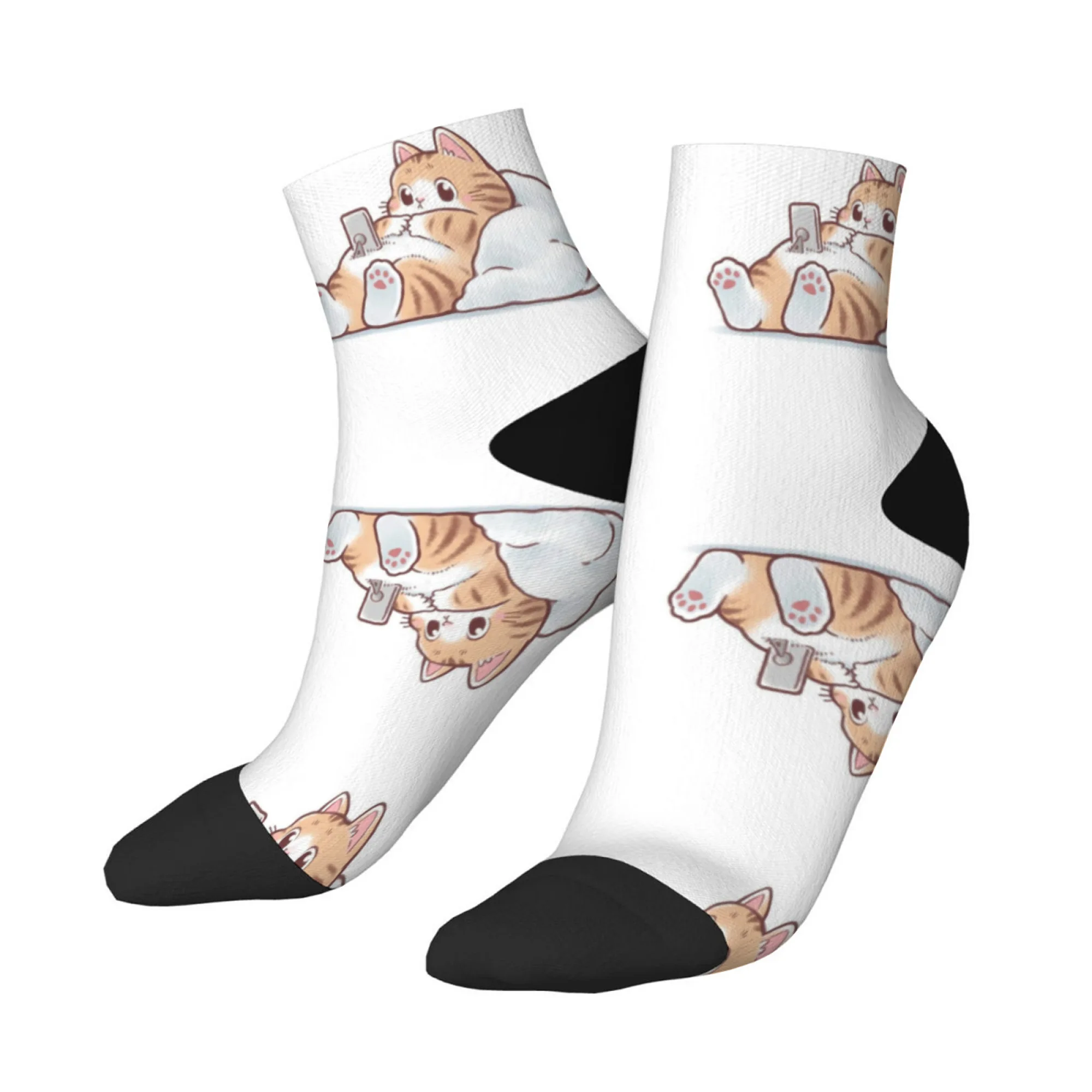 

Короткие носки с изображением кота для мобильного телефона, удобные повседневные носки из смеси полиэстера для женщин и мужчин, унисекс, мягкие, дышащие, легкие