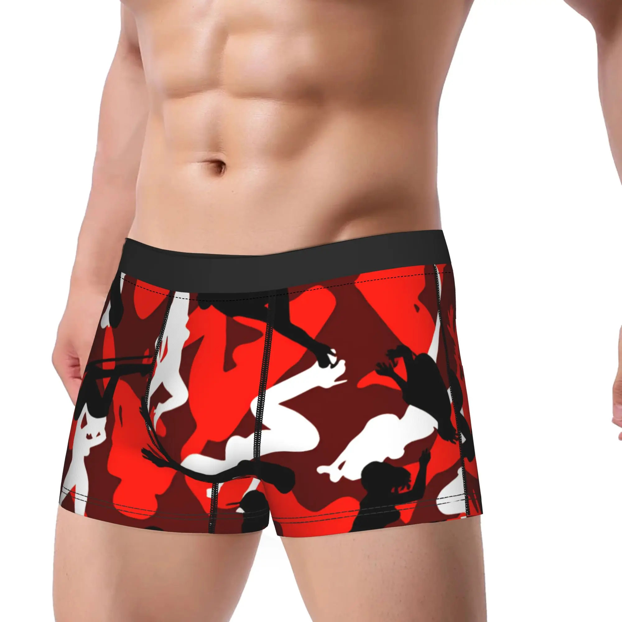 Red Tone Women Silhouette Camouflage Seamless Pattern Underwear  Printing Boxer Shorts High Quality Men's Panties Soft