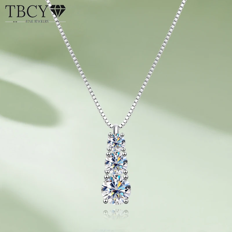 

TBCYD 1.8CT D Color Moissanite Necklace Pendant For Women GRA Certified S925 Silver Three Stones Neck Chain Classic Fine Jewelry