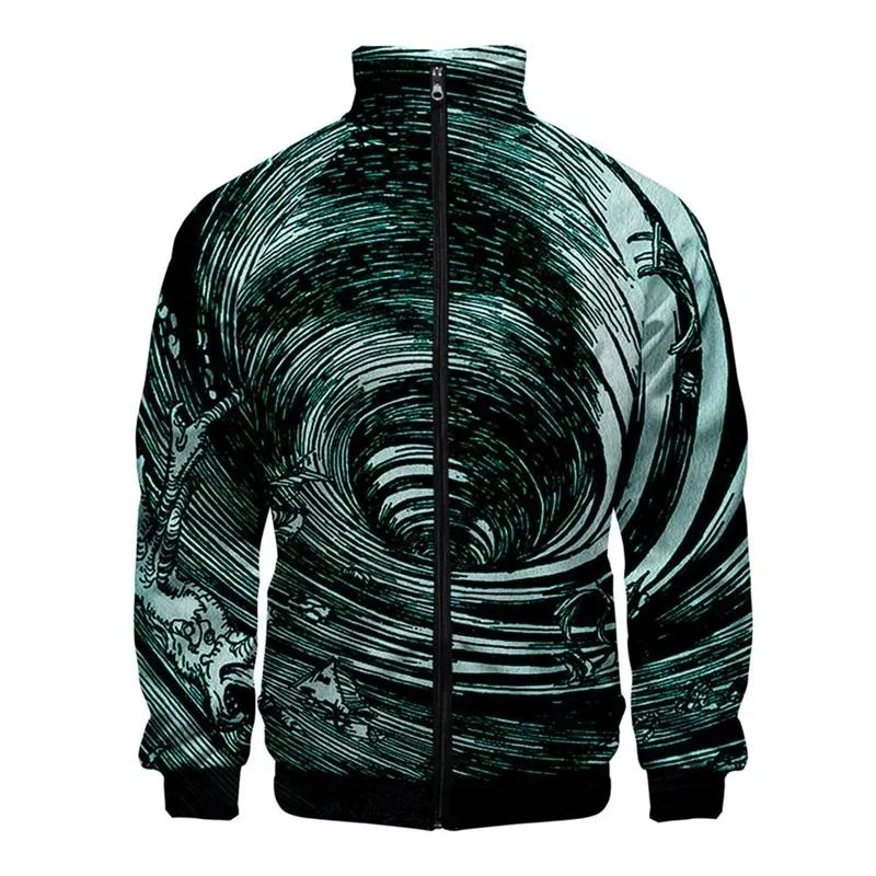 Men's Jackets Colorful Spiral Optical 3d Print Stand-Up Collar Jacket Fashion Spring Autumn Coat Oversized Zipper Men Outerwear