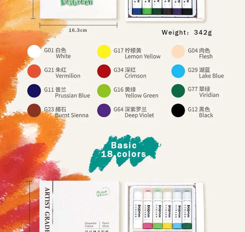 Professioneller fester Gouachestift, Basic/Macaron-Pastelle, Buntstifte, Malerei, Kinder, Zeichnen, Kunstbedarf, ungiftiger Wachsstift, DELGREEN – Detail 17