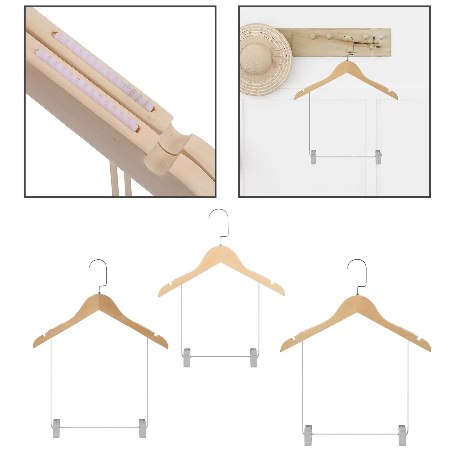 Wood Suit Coat Hangers Underwear Bra Clothespin 360 Degree Swivel Hook
