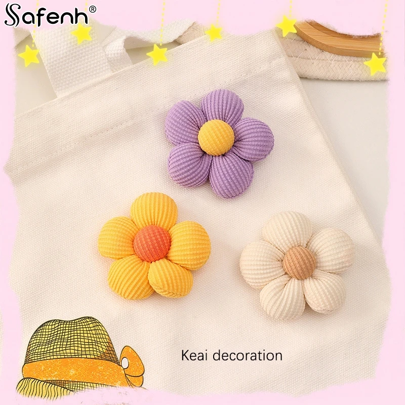 1pc Handmade Fabric Cute Color Flowers Padded Appliques For DIY Headwear Hairpin Clothing Patches Crafts Decoration Accessories