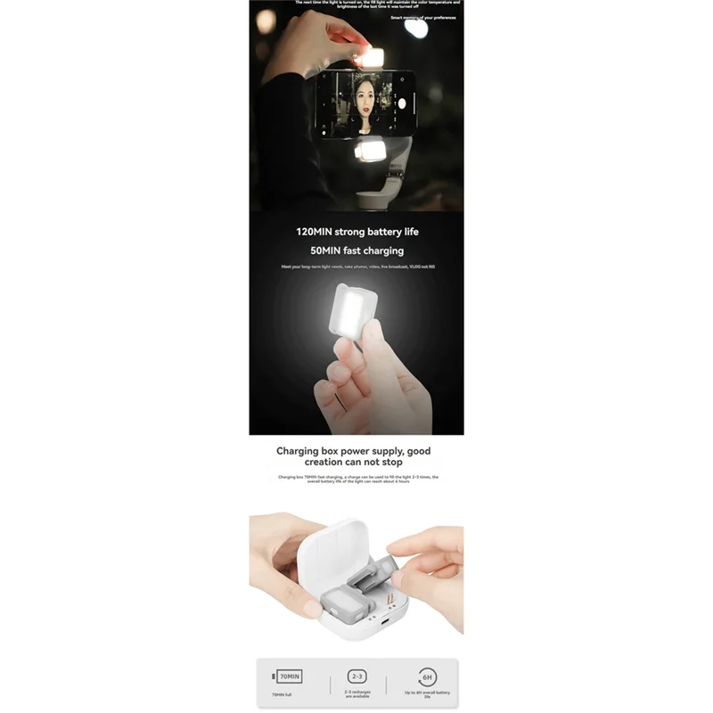 Заполняющий светильник HFES для DJI Osmo Mobile 7/6/5/SE, ручной стабилизатор подвеса, мини-заполняющий светильник с чехлом для зарядки