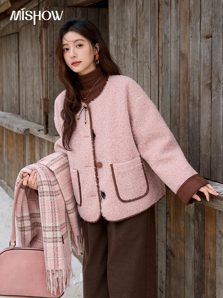 

MISHOW Cotton Padded Warm Jacket Women 2025 Thickened Fur O-neck Coat Fold Over Contrasting Cuffs Windproof Outerwear MXE92W0986