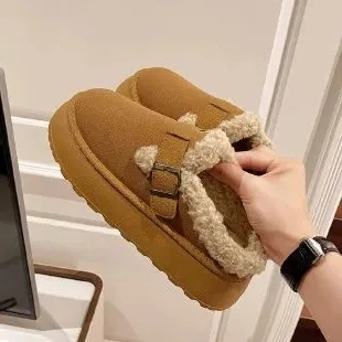 

Women Boots New Luxury Winter Women's Boken Shoes Plush Fashion Retro Bean Cotton Women's Flat Sole Slippers Platform