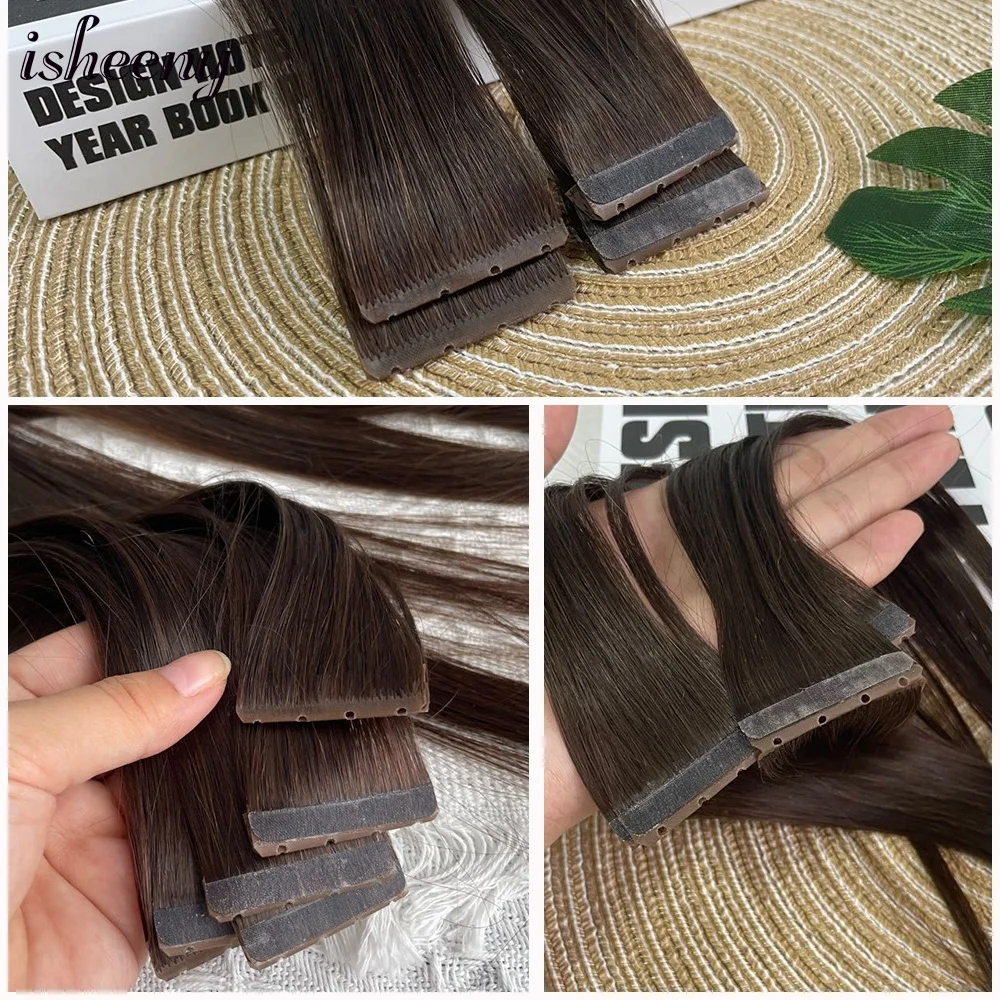 Clearance Twins Tape In Human Hair Extensions 16 inches Real Natural Machine Remy Pull Through Invisible Hole Tape Hair 10pcs