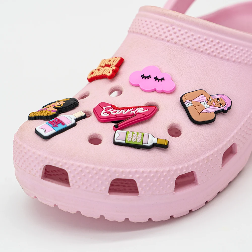 1pcs PVC Make Up Style Shoe Charms Lips Perfume Shoe Decorations Pins for Women Girls Sandal Clog Buckles Queen Accessories Gift
