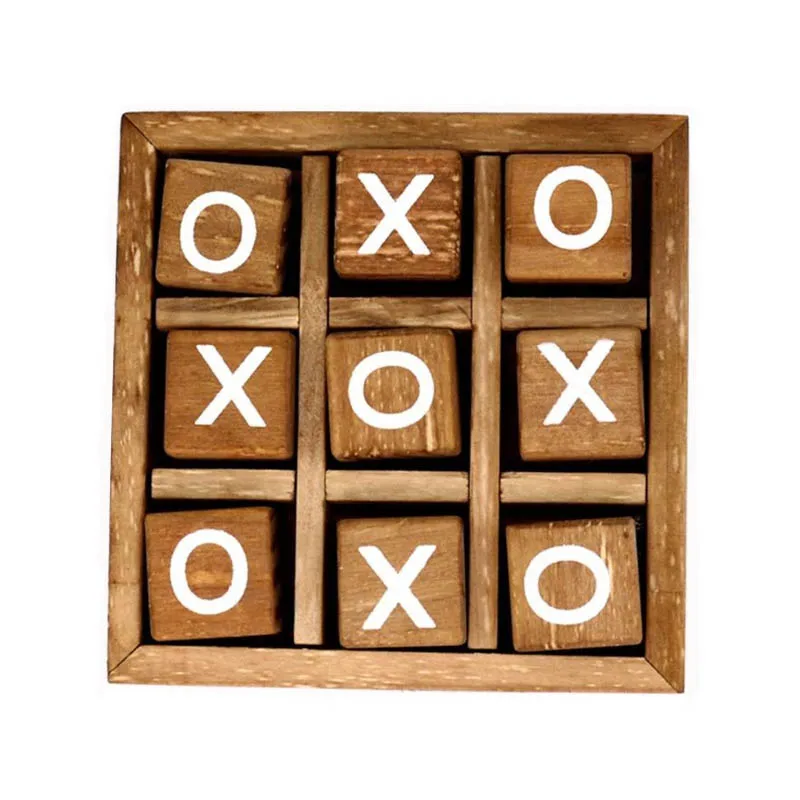 Tic Tac Toe Wood XO Chess Board Game 3D Puzzle Brain Teaser Fun Logic Challenges Adults Children Educational Toys