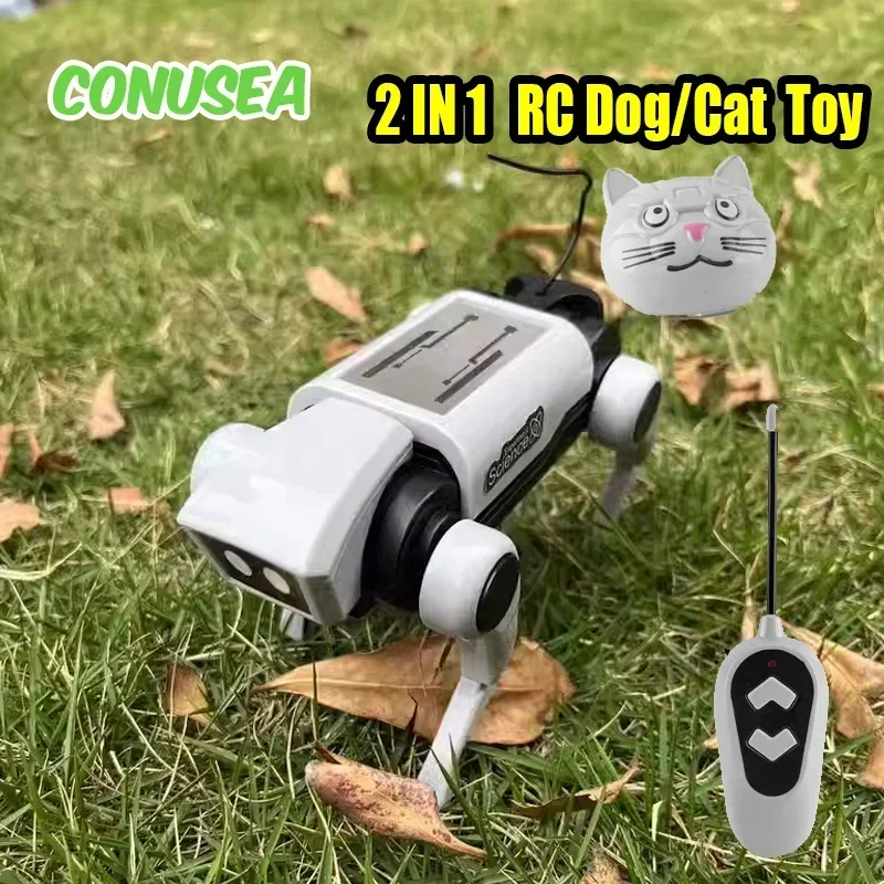 2 em 1 rc robô filhote de cachorro cão gato brinquedos de controle remoto diy montagem animais mecânicos brinquedos educativos para crianças meninos meninas