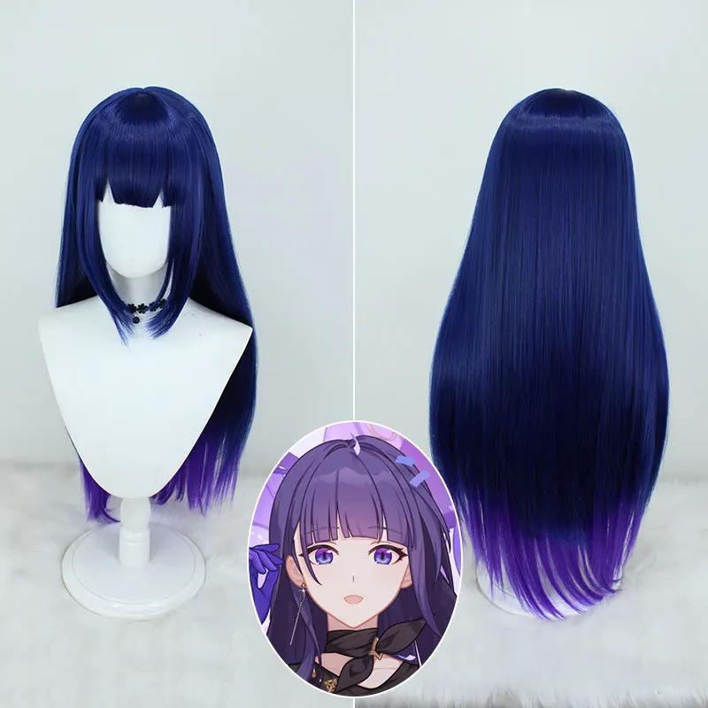 Cosplay wig with simulated scalp, dark blue gradient to dark purple, high-temperature synthetic long straight hair
